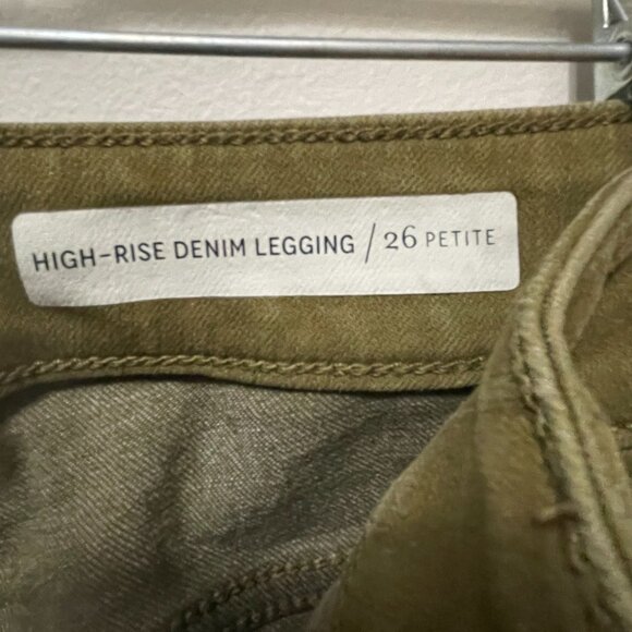 Anthropologie Army Green Moto Zippered High-Rise Denim Leggings Sz 26 Petite - Picture 9 of 16